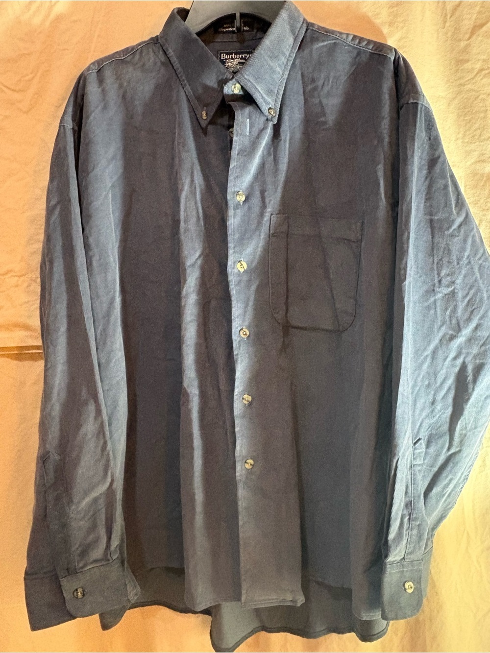 Vintage Burberrys Men's Corduroy Button-Down Long Sleeve Shirt in Gray. Size XL